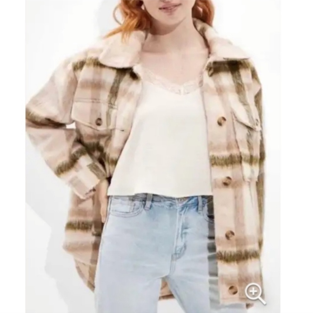 NWOT American Eagle Brushed Plaid Shacket Jacket Size Large